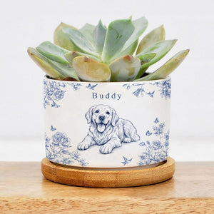 Toile De Jouy Flower Pet Photo - Custom Pet Flower Pot, Personalized Pet Memorial Planter, Dog Loss Remembrance Gift,Dog Lover, Dog Mom Gift