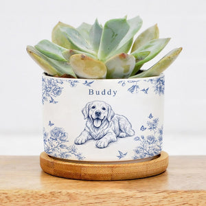 Toile De Jouy Pet Photo Planter Custom Memorial Flower Pot, Dog Loss Keepsake, Pet Planter Pot, Dog Mom Gift