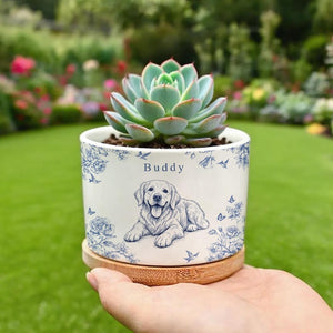 Toile De Jouy Pet Photo Planter Custom Memorial Flower Pot, Dog Loss Keepsake, Pet Planter Pot, Dog Mom Gift