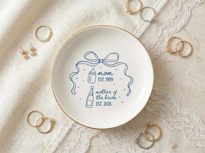 Personalized Ceramic Trinket Dish, Mother Of The Bride Ring Holder, Jewelry Tray Gift for Mom, Custom MOB Onament, Wedding Kepsake