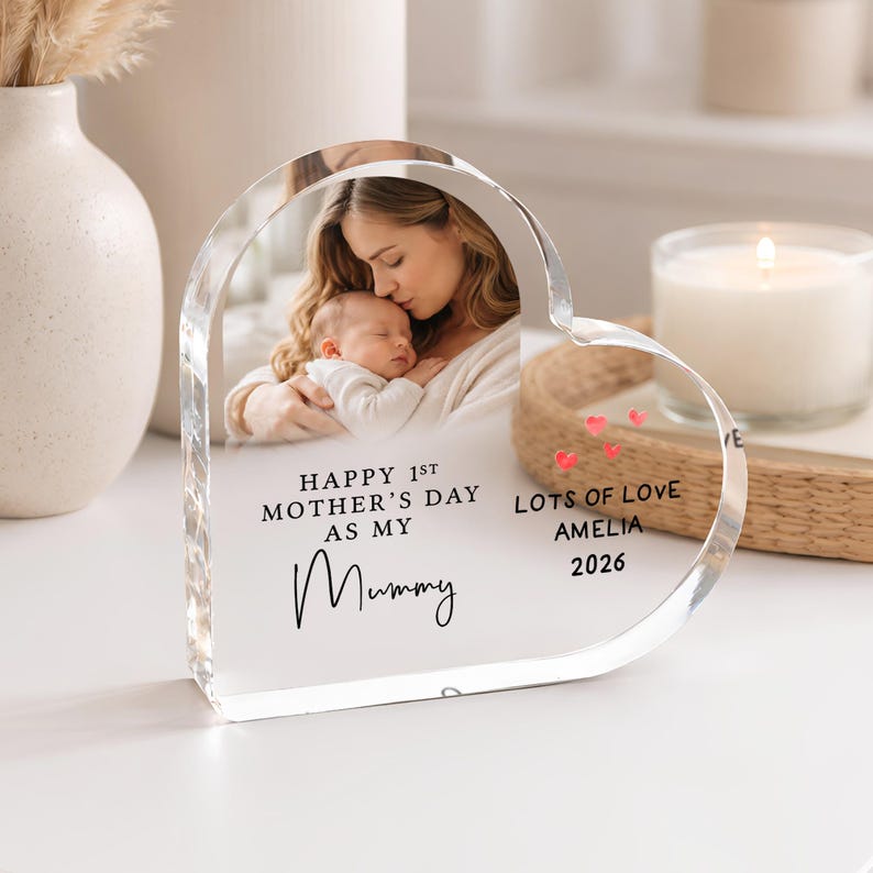 Personalised Happy 1st Mother's Day Gift, First Mother's Day Heart Photo Frame, Gifts from Baby for Mummy