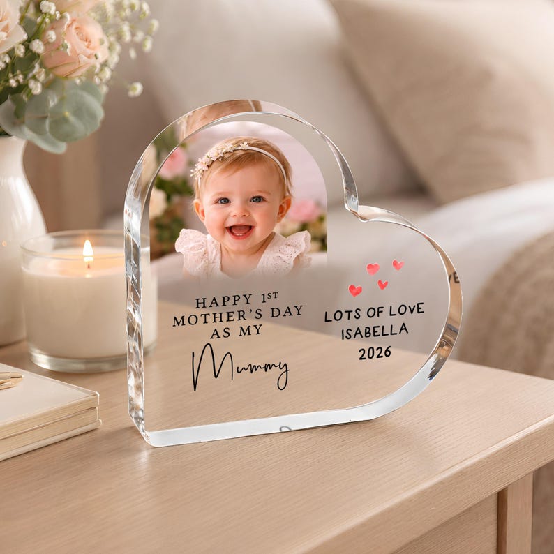 Personalised Happy 1st Mother's Day Gift, First Mother's Day Heart Photo Frame, Gifts from Baby for Mummy