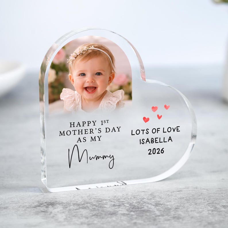Personalised Happy 1st Mother's Day Gift, First Mother's Day Heart Photo Frame, Gifts from Baby for Mummy