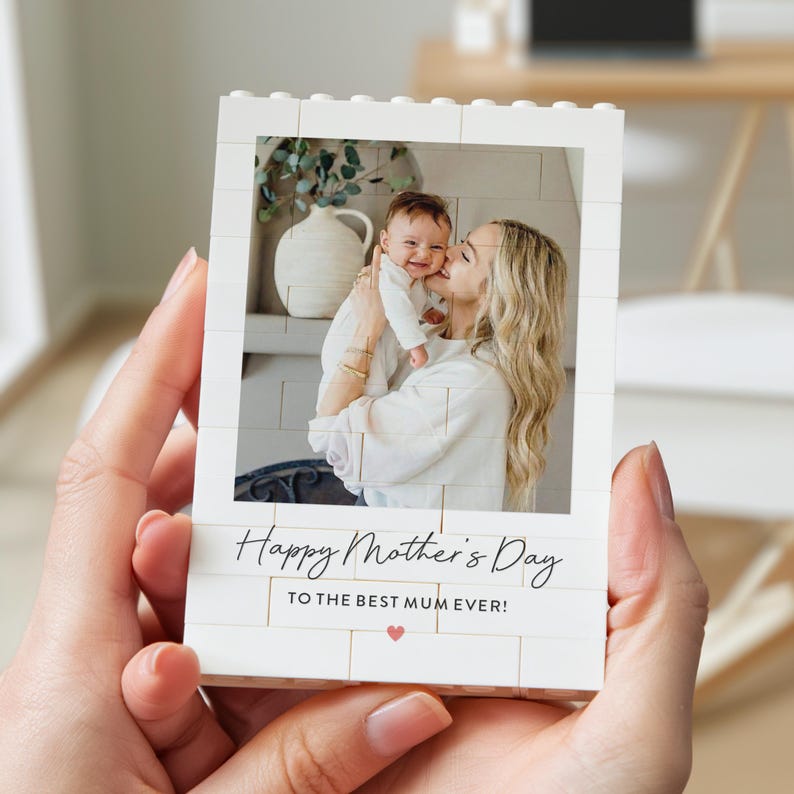 Personalised Happy Mothers Day Gifts, First 1st Mothers Day, Present for New Mums, Unique Photo Keepsake, Fun Gift Ideas for Mother, Custom Photo Building Blocks for Mom