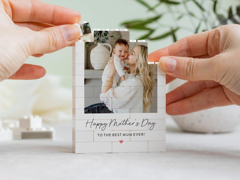 Personalised Happy Mothers Day Gifts, First 1st Mothers Day, Present for New Mums, Unique Photo Keepsake, Fun Gift Ideas for Mother, Custom Photo Building Blocks for Mom