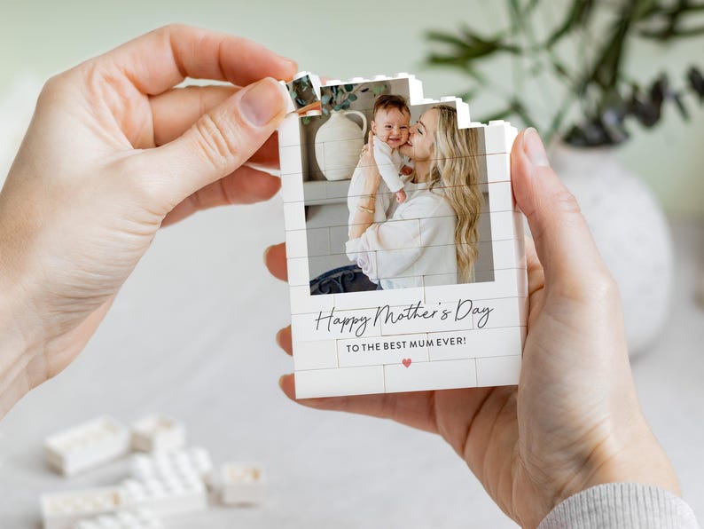 Personalised Happy Mothers Day Gifts, First 1st Mothers Day, Present for New Mums, Unique Photo Keepsake, Fun Gift Ideas for Mother, Custom Photo Building Blocks for Mom