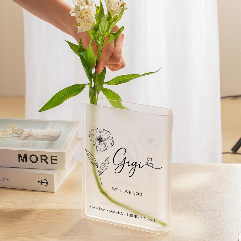Personalized Acrylic Book Vase For Grandma, Custom Name Gift for Mom, Mother s Day Decor, Family Keepsake