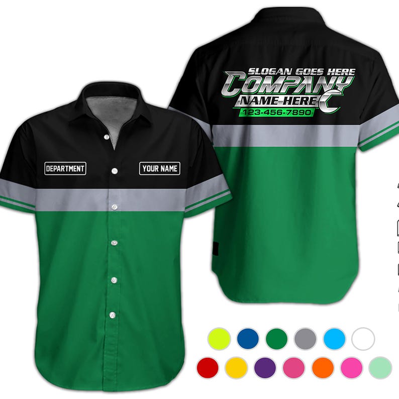 Personalized Name, Phone Number Mechanic Hawaii Shirt, Auto Repair Uniform, Name Work Shirt, Garage Gift, Mechanic Gift, Father's Day Gift