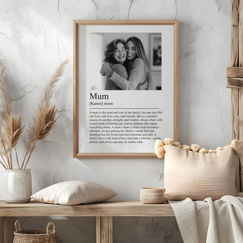 Personalised Mothers Day Gift, Custom name photo Mum Definition print. Gift from Daughter. First Mummy idea. Minimalist Wall Art.