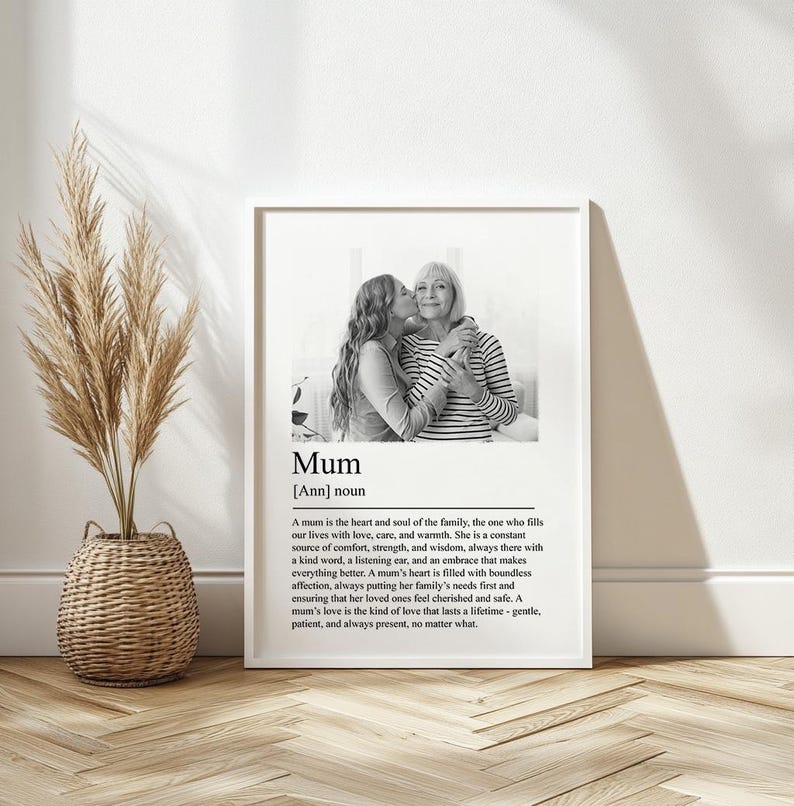 Personalised Mothers Day Gift, Custom name photo Mum Definition print. Gift from Daughter. First Mummy idea. Minimalist Wall Art.