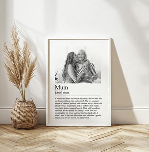 Personalised Mothers Day Gift, Custom name photo Mum Definition print. Gift from Daughter. First Mummy idea. Minimalist Wall Art.