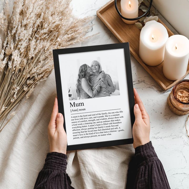 Personalised Mothers Day Gift, Custom name photo Mum Definition print. Gift from Daughter. First Mummy idea. Minimalist Wall Art.