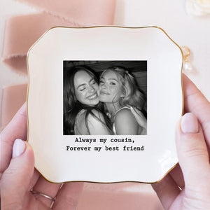 Personalized Sister Photo Jewelry Dish: Ceramic Trinket Tray for Best Friend Wedding Day, Sentimental Gifts for Bridesmaids