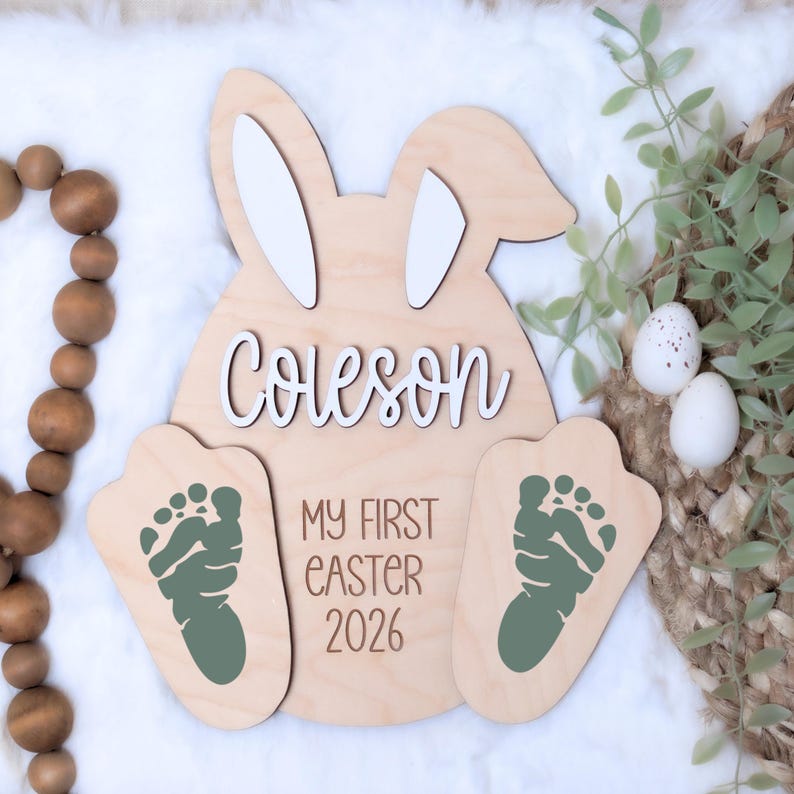 My First Easter Sign, Baby Memory Board, Easter Gift For Newborns, Milestones Footprint Sign, Easter DIY Kids Craft, Easter Baby Keepsake