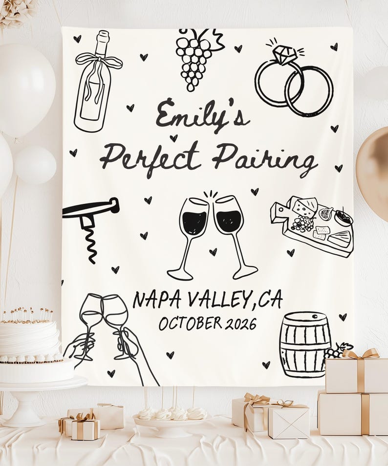Perfect Pairing Bachelorette Banner, Custom Wine Bachelorette Backdrop, Napa Valley Bridal Shower Sign, Winery Bach Party Decor Personalized