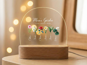 Personalized Acrylic Led Night Light For Mom, Mom's Garden Birth Flower Names Lamp, Custom Names Gift For Mother, Family Keepsake