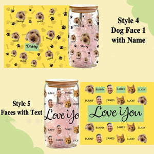 Custom Pet Portrait Glass Cup with Bamboo Lid, Personalized Dog Face Glass Can with Straw, Custom 16oz Iced Coffee Glass Tumbler with Photo