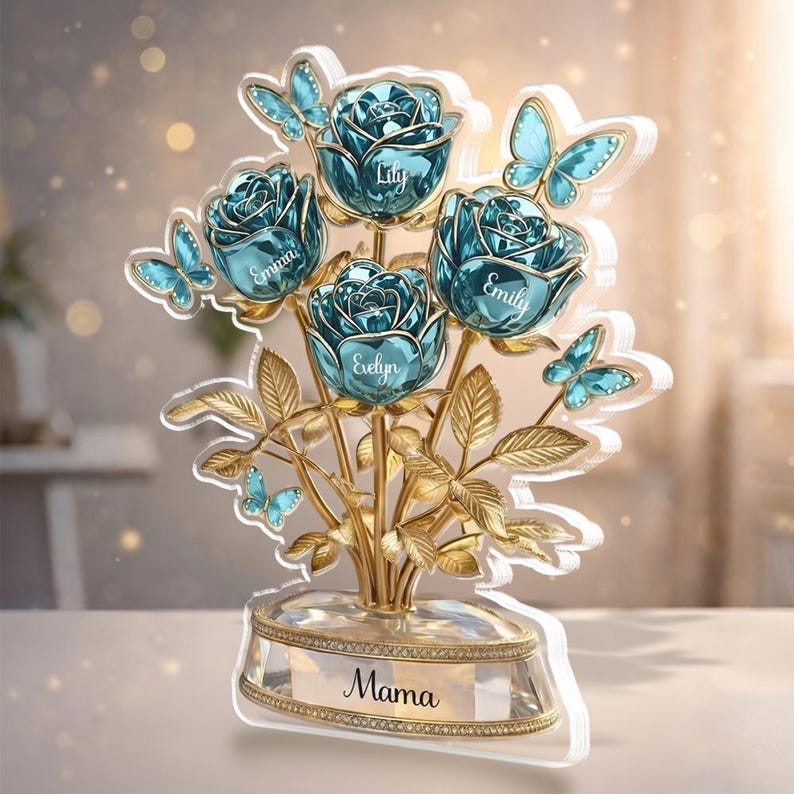 Personalized Mother's Day Gift, Rose Flower Plaque, Gift For Mom Acrylic Plaque, Grandma Gift, Flower Decoration