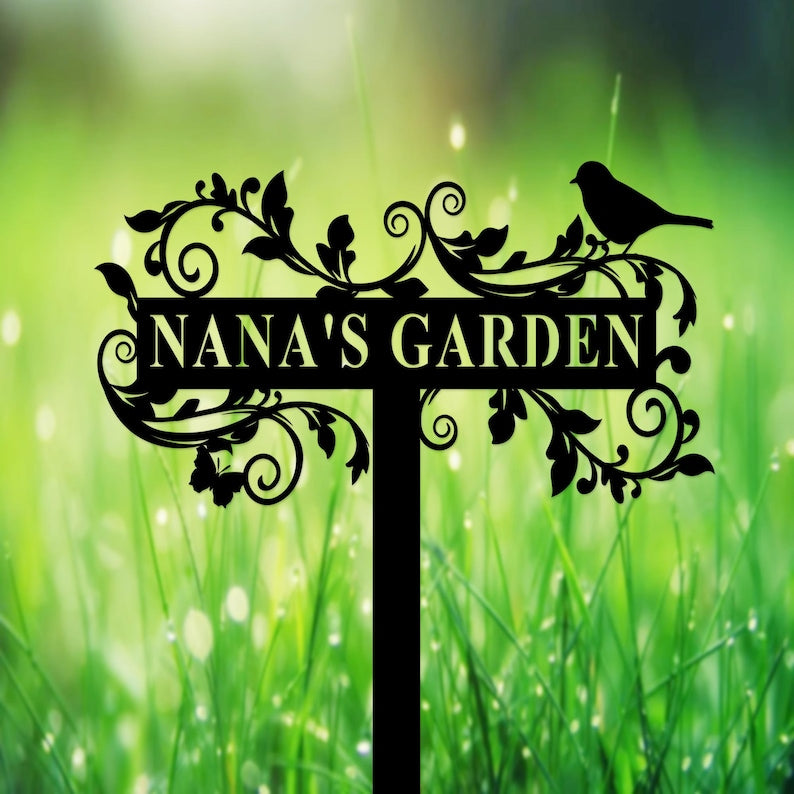 Custom Garden Sign with Stake, Flower Design Personalized Garden Sign, Gardener Name Sign, Yard Sign, Mom's Metal Garden Sign, Porch Decor