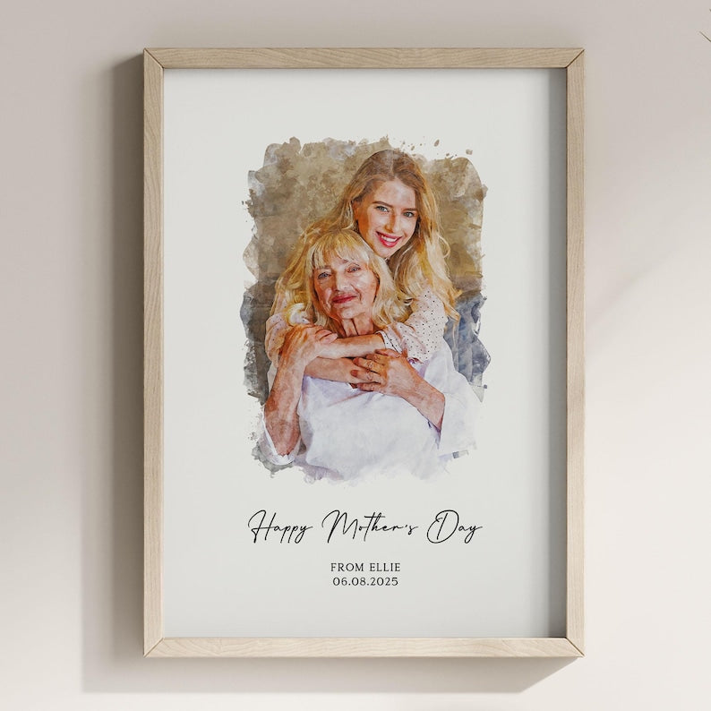 Personalised Mother's Day Portrait: Custom Watercolour From Photo Print