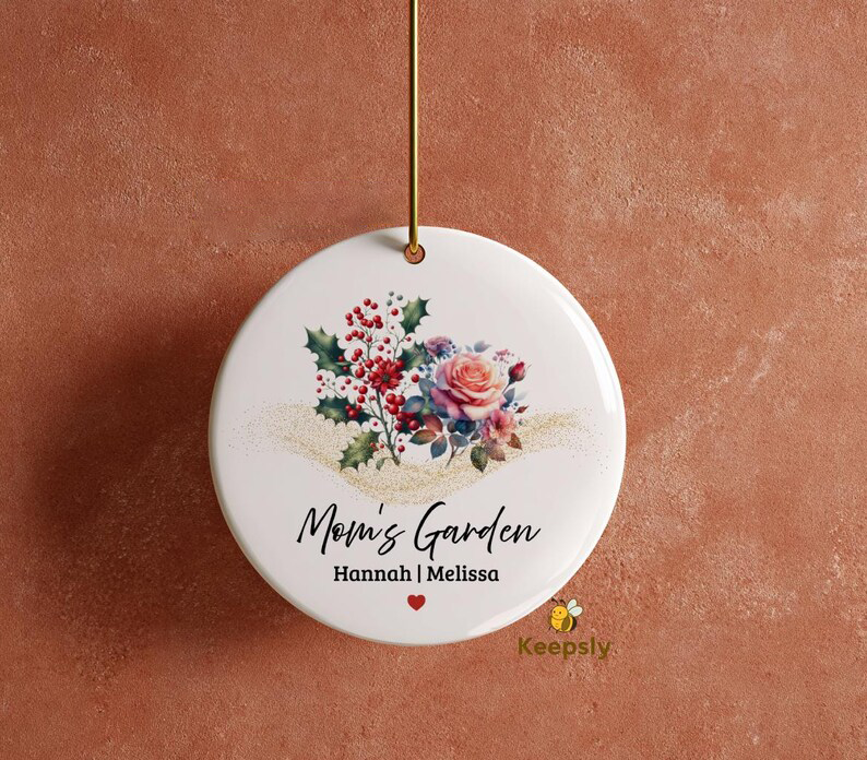 Personalized Birth Flower Ornament for Moms, Grandkids Names Gifts Keepsake