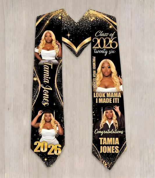 Custom Photo Graduation Stole, Personalized Class of 2026 Stole, Gifts for Student Graduation Gift Teacher Gift
