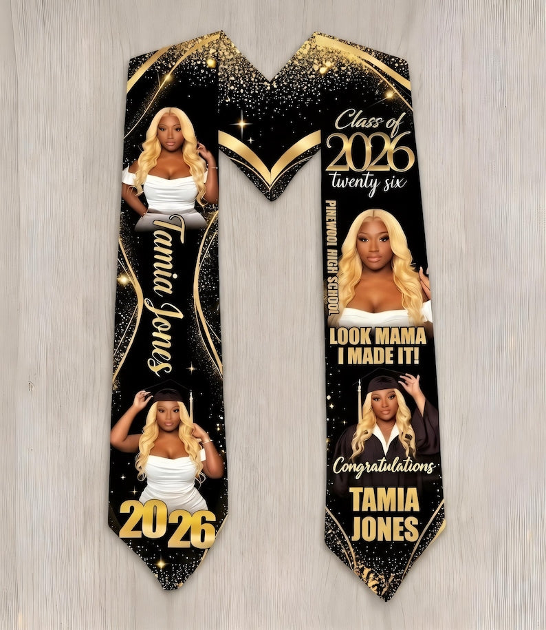 Custom Photo Graduation Stole, Personalized Class of 2026 Stole, Gifts for Student Graduation Gift Teacher Gift