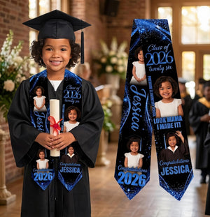 Custom Kid Graduation Stole, Personalized Class of 2026 Stole, Customized Photo Stoles Gifts for Student
