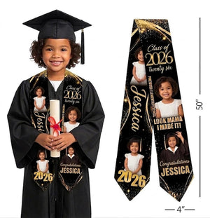 Custom Kid Graduation Stole, Personalized Class of 2026 Stole, Customized Photo Stoles Gifts for Student