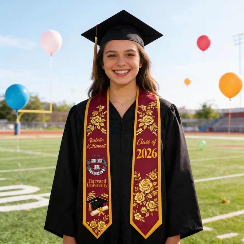 Custom Graduation Stole Class of 2026, Personalized Logo&Name Graduation Sash