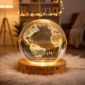 Personalized Mom Crystal Ball LED Night Light, Custom Mother Day Gift, World Map Lamp, LED Wooden Base Keepsake from Kids