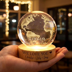Personalized Mom Crystal Ball LED Night Light, Custom Mother Day Gift, World Map Lamp, LED Wooden Base Keepsake from Kids