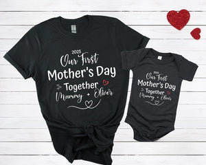 Personalised Matching Our First Mothers Day Shirt, 1st Mother Day Tee and Baby Bodysuit, Custom Mothers Day Gift, Couple New Mom