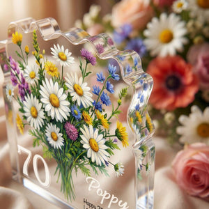 Personalised 70th Birthday Plaque Wildflower Daisy Acrylic Gift for Mum Nan Grandma