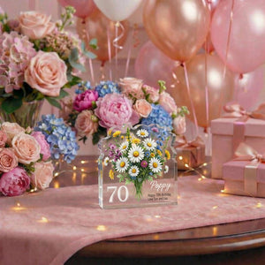 Personalised 70th Birthday Plaque Wildflower Daisy Acrylic Gift for Mum Nan Grandma