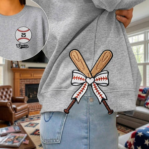 Personalized Baseball Side Bow Cut-Out Sweatshirt, Custom Name Number Sweatshirt, Baseball Mom Embroidered Sweatshirt, Baseball Coquette Bow