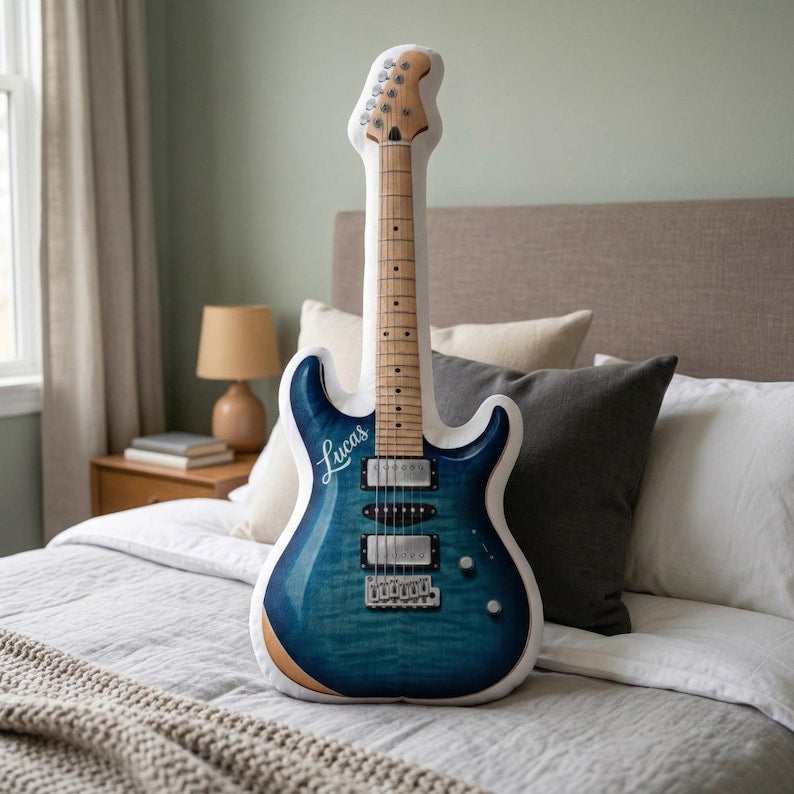 Custom Electric Guitar Plush Pillow: Personalized Instrument Shape Cushion Decor