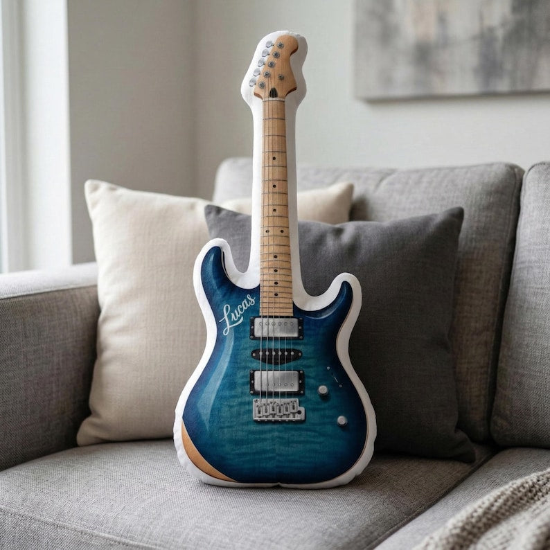 Custom Electric Guitar Plush Pillow: Personalized Instrument Shape Cushion Decor