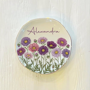 Personalized Watercolor Birth Month Flower Ring Trinket Dish | Birthday Jewelry Dish | Wedding Bridesmaid Gift