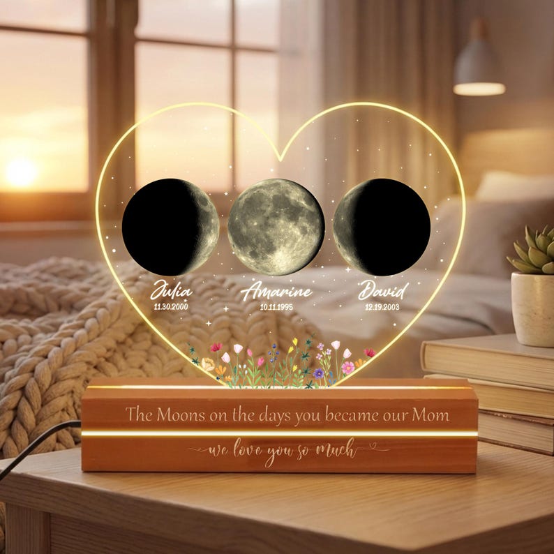 Personalized Moon Phase Light for Mom,Custom Moon Night Light,The Day You Became Our Mom Gift, Mother s Day Keepsake,Mom Gifts,Birthday Gift