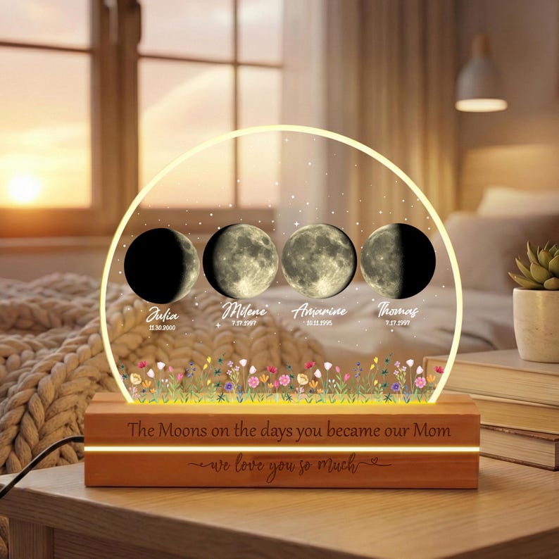 Personalized Moon Phase Light for Mom,Custom Moon Night Light,The Day You Became Our Mom Gift, Mother s Day Keepsake,Mom Gifts,Birthday Gift