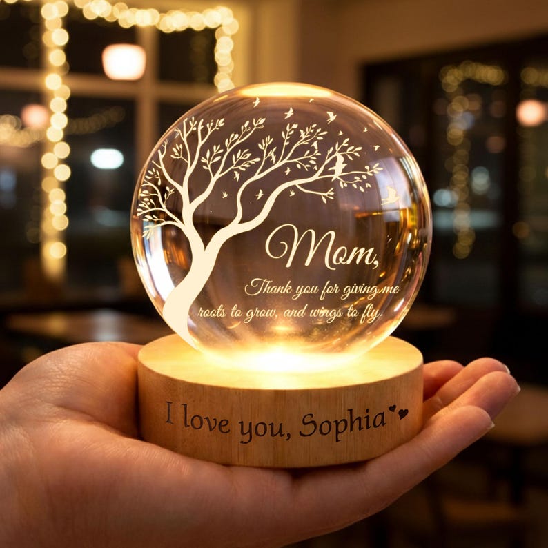 Thank You Mom Crystall Ball Night Light Personalized Birthday Gift, Mother's Day Gifts For Grandma