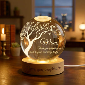 Thank You Mom Crystall Ball Night Light Personalized Birthday Gift, Mother's Day Gifts For Grandma