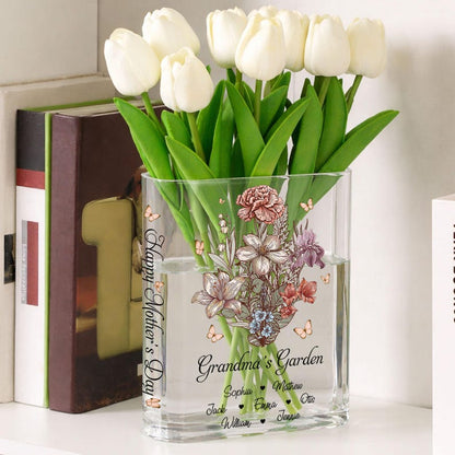 Personalized Grandma Flower Vase, Grandma's Garden Custom Name Vase Gift, Family Birth Flower Vase