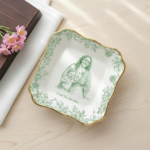 Personalized Mom Photo Jewelry Dish, Mother Of The Bride Gift, Custom Mom Ring Dish, Wedding Day Gift For Mom, Floral Trinket Dish