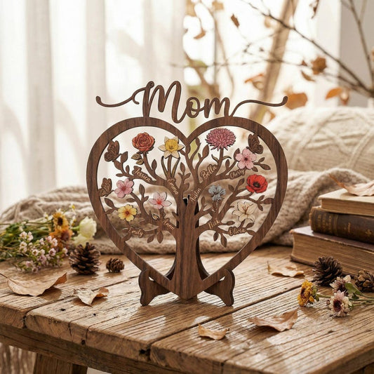 Personalized Family Tree Wooden Sign with Names | Heart Wood Decor | Mother's Day Gift