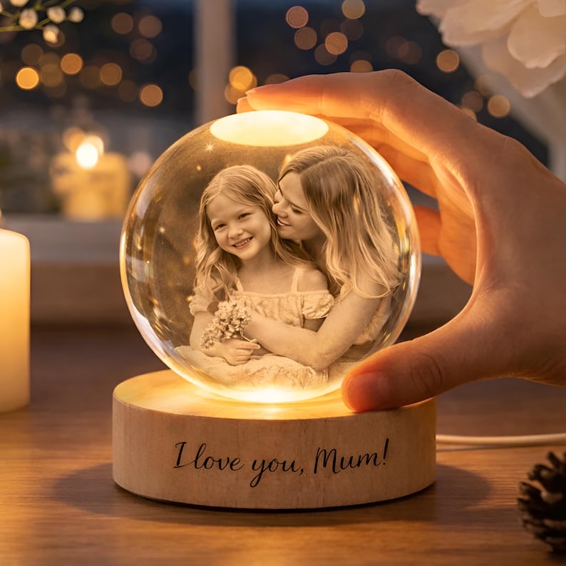 Personalized Mom Photo Crystal Ball Night Light, Mom Daughter Portrait Night Light, Photo Crystal Light, Mothers Day Gift, Gift for Mama Mom
