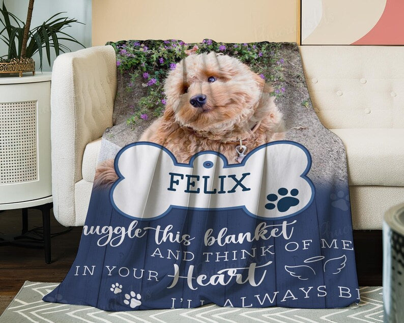 Personalized Dog Photo Memorial Blanket, Pet Loss Remembrance Gift For Dog Mom Dad