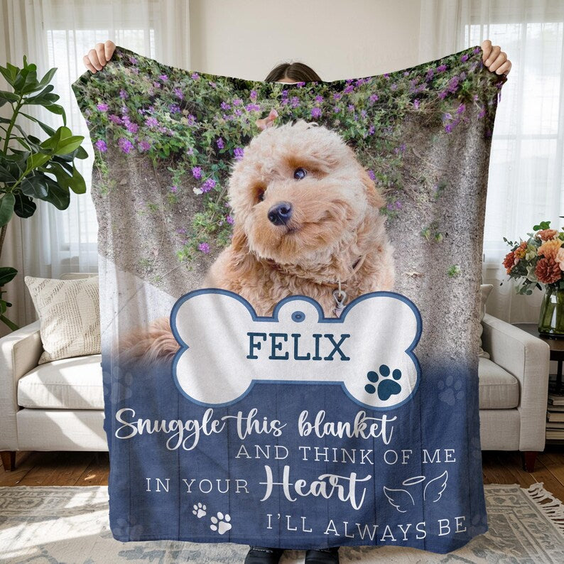 Personalized Dog Photo Memorial Blanket, Pet Loss Remembrance Gift For Dog Mom Dad