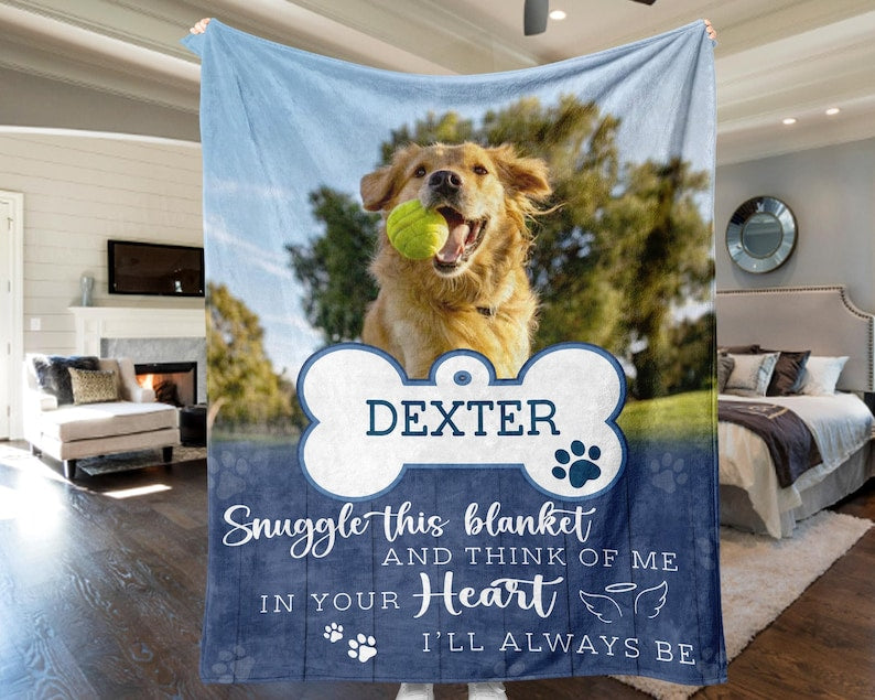 Personalized Dog Photo Memorial Blanket, Pet Loss Remembrance Gift For Dog Mom Dad